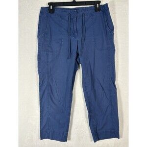 J. Jill Womens 22" Cropped Cotton Blend Pants Missing Button Size 8 Blue Stretch